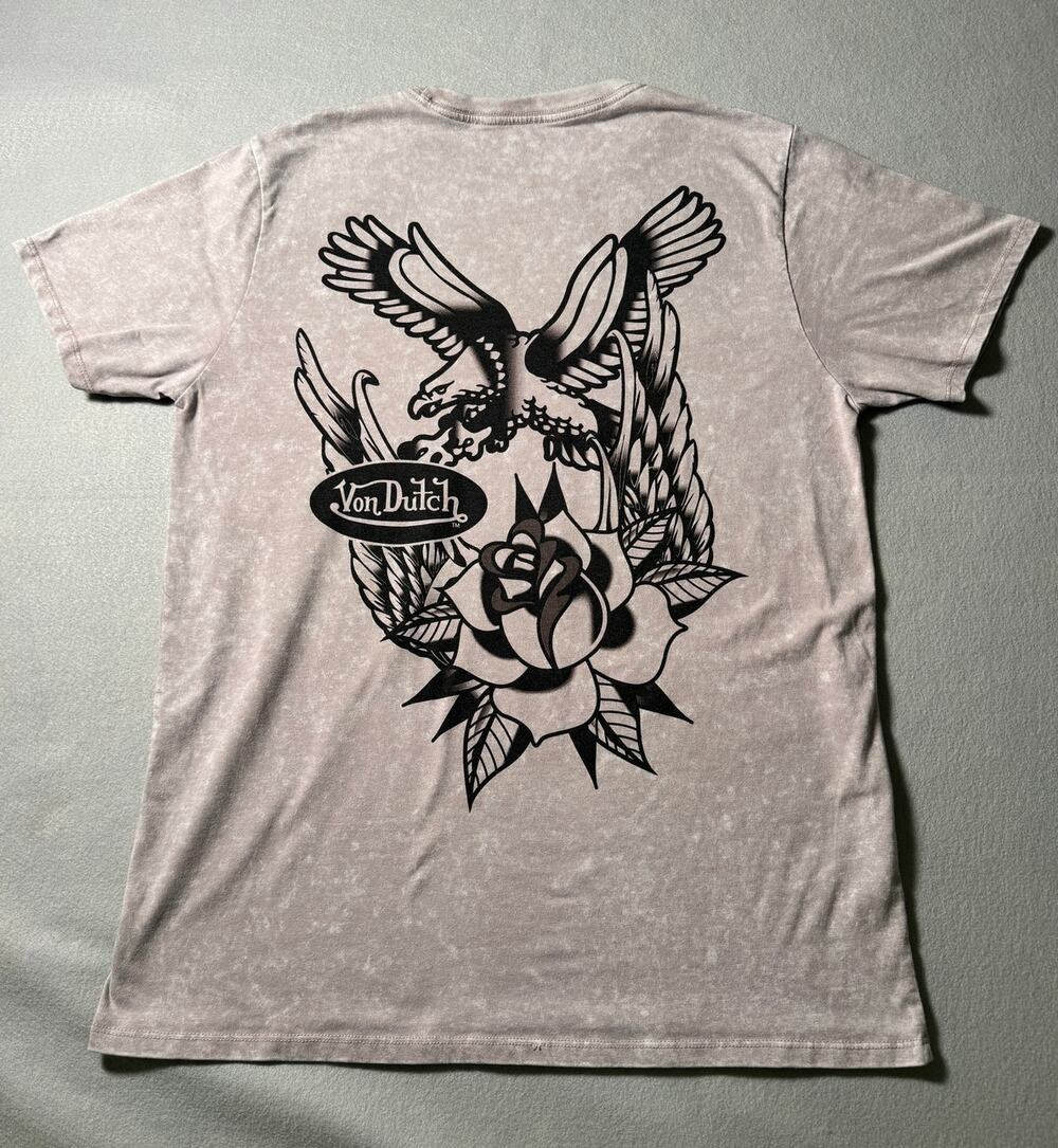 Von Dutch Eagle and Rose on Back Y2K T-Shirt Size Large